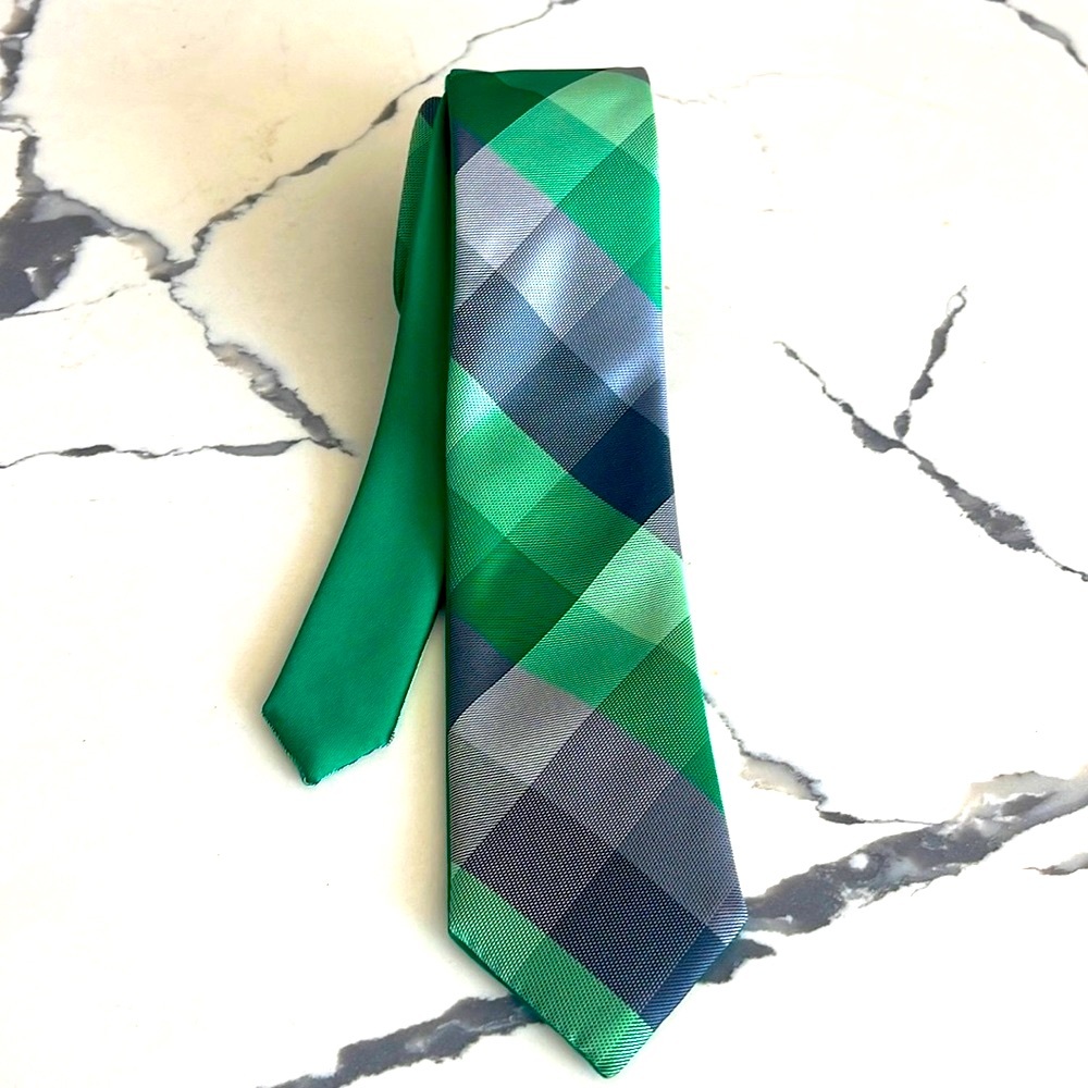 JF J. Ferrar Reversible Tie- Green/Green Plaid-OS - Picture 3 of 6
